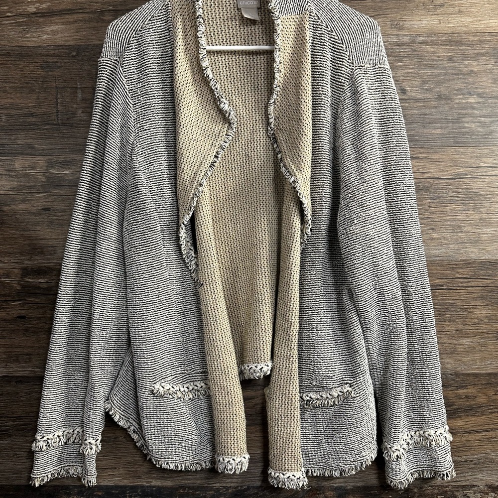 Chico's Textured Knit Cardigan‎ in Beige and Gray